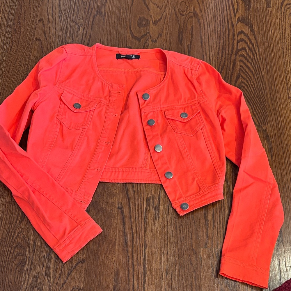 Forever 21 Bright Coral Jean Jacket